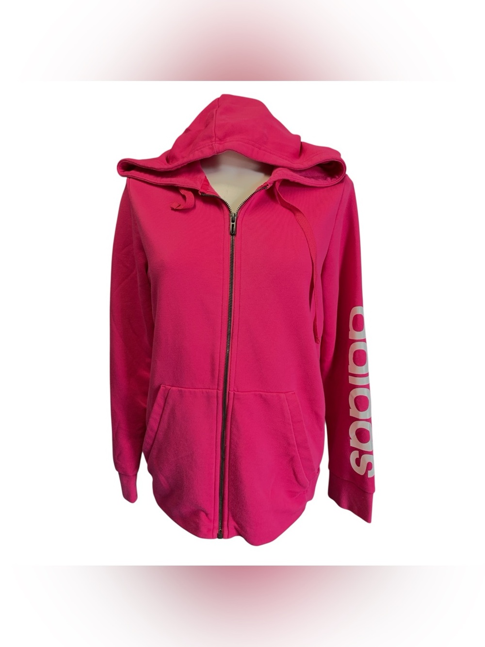 adidas Hot Pink Full-Zip Hoodie with Sleeve Logo Size L